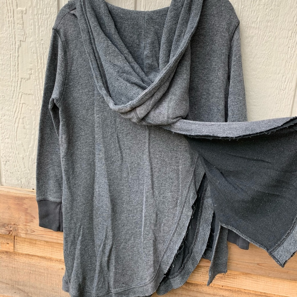 Free People charcoal gray asymmetrical layered long hoodie tunic sweatshirt - Picture 6 of 13